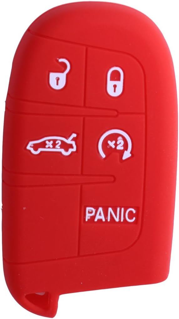 XUHANG Sillicone key fob Skin key Cover Remote Case Protector Shell for Jeep Grand Cherokee 300 Dodge Durango Charger Challenger Journey smart remote 5 button red