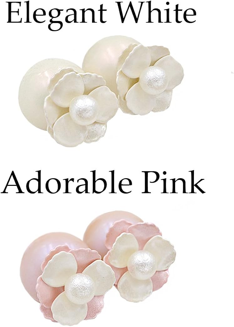 1 Pair Lujuny Alloy Shell Pearl Flower Double Side to Wear Earrings Studs with Gift Box for Women Girls