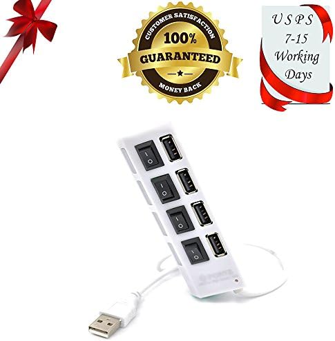 seelike 4 Port High Speed USB 2.0 Hub Adapter with Individual Power Switches and LEDs for iMac MacBook Pro Air Mac Mini or any PC, USB Extender Hub Adapter for Samsung HP DELL Lenovo ASUS Laptop Desktop PC Computer [White]