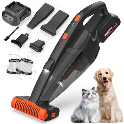 Pet Hair Vacuum, Handheld Vacuum Cordless Rechargeable with LED, 10000Pa Suction, 20V Lightweight Portable Hand Vacuum with Multi-Nozzles & Washable HEPA Filter for Pet Hair, Car and Home
