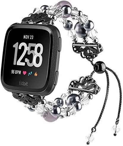IMYMAX for Fitbit Versa Band Adjustable Handmade Night Luminous Pearl Bracelet with Essential Oil/Perfume Storage Pendant for Women/Girls Replacement for Fitbit Versa