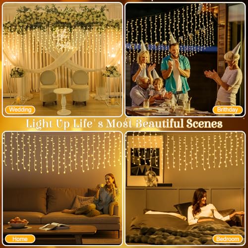 A.bigwhale Waterfall Christmas Lights Outdoor, 4m x 1m Curtain Lights, 8 Modes Waterproof String Light for Outdoor Indoor Garden Wedding Party Balcony Decoration (Warm White)