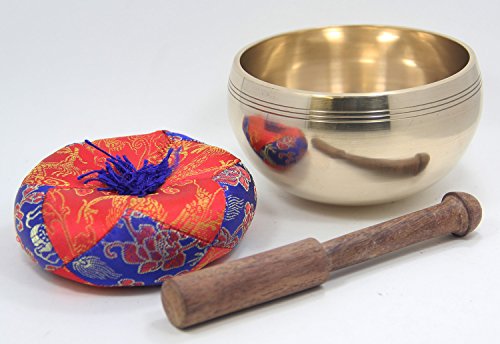 Tibetan Hand Hammered Old HEALING Singing Bowl 4.5" Diameter / Wooden Stand and Mallet