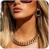 FEEL STYLE Chunky Gold Necklace for Women - 14K Gold Plated 10mm/14mm Cuban Link Chain & 8mm O-Link Chunky Necklace Fashion Jewelry Adjustable