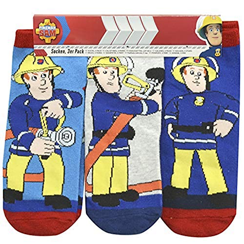 Fireman Sam Boys' Trainer Socks, Pack of 3 (23/26), Multicoloured, multicoloured, 23-26