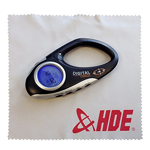 HDE Electronic Travel Digital Compass with Time Temperature and Carabiner Clip
