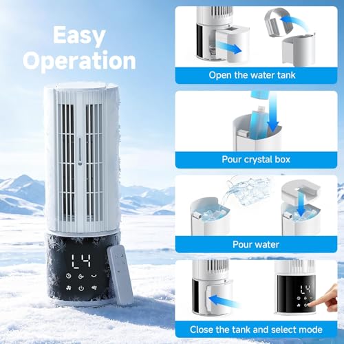Portable Air Conditioner: 3 Speed, Storm Mode, 45/90° Oscillation, 8H Timer, 2 Cooling Blocks, Removable Tank, Ideal for Home, Office and Motorhome (Grey White)
