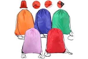 Lainrrew 5 Pcs Drawstring Backpack Bags, Lightweight Cinch Sacks Backpack String Bags Cinch Bags Drawstring Tote Storage Bags Bulk for Gym Traveling Sports