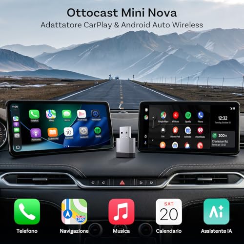 OTTOCAST 2 in 1 Wireless CarPlay and Android Car Adapter, Mini Nova 2026 Ultra-Compact Wireless Adapter, Supports ChatGPT Gemini (iOS 26.3+), Plug & Play for Car with CarPlay/Android Car Wired