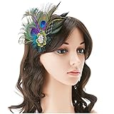 QNPRT 1920s Gatsby Roaring 20s Flapper Headband Peacock Feather Bridal Hair Fascinator Headpiece Alligator Clip(2)