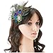 QNPRT 1920s Gatsby Roaring 20s Flapper Headband Peacock Feather Bridal Hair Fascinator Headpiece Alligator Clip(2)