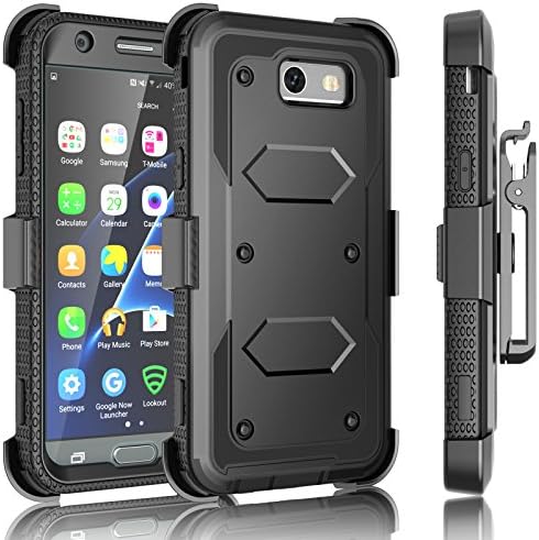 J3 Emerge / J3 Prime Case, for Samsung Galaxy J3 Mission / J3 Eclipse/Express Prime 2/ Amp Prime 2/ J3 Luna Pro Holster Clip, Tekcoo [Tshell Black] Locking Belt [Built-in Screen] Kickstand Cover