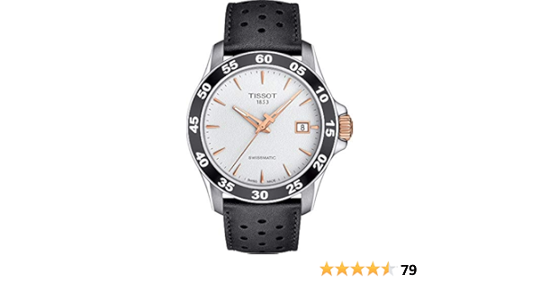 V8 Automatic Silver Dial Black Leather Men's Watch T1064072603100 - Sahamy