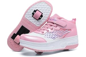 Happy Roller Roller Skate Shoes for Kids Girls & Boys, Shoes with Wheels for Ages 6-12, 2-in-1 Easy Roller Retractable Wheelies Moon Shoes for Little Kids/Big Kids