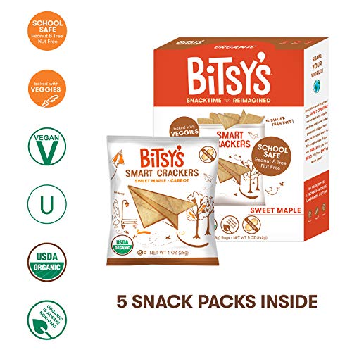 Bitsy's Multi-Pack Organic Smart Crackers Sweet Maple Carrot 5 Count Snackpacks (Pack of 6) Healthy Organic Nut-Free Snacks with Fruits and Vegetables for Kids