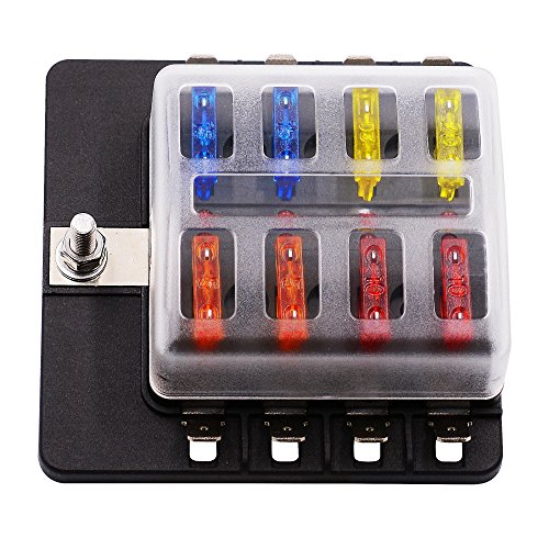 Turnraise 8 Way LED Warning Light ATC/ATO Blade Fuse Box Holder with Three Kind blade fuse Suit for Car Boat Marine Trike … (8 WAY)