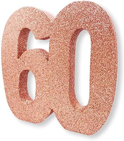 Number 60 Glitter Table Decoration Rose Gold, 20cm