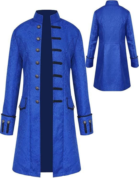Medieval Clothing Men,Steampunk Coat Men,Halloween Cosplay Costumes Men,Tailcoat Steampunk Gothic Medieval Uniform (Blue, M)