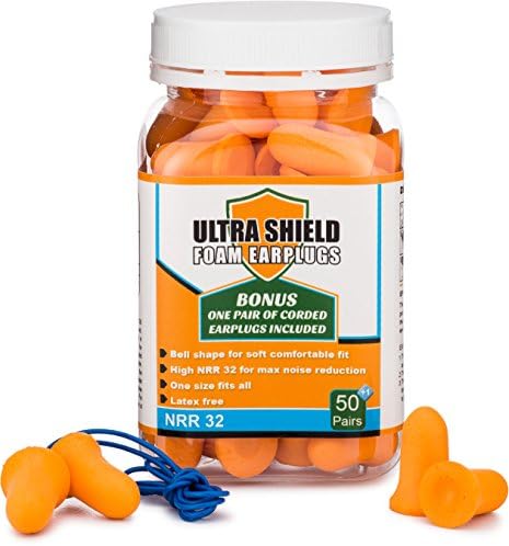 Ivory Cube Bell Shape Design Ultra Shield Foam Earplugs, 50 Pairs and 1 Corded Pair, NRR 32 Decibels
