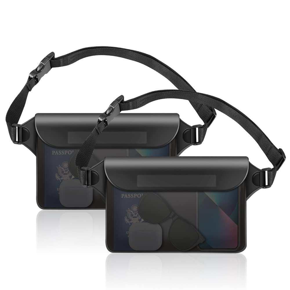 SENLINLU 2Pcs Waterproof Bag, Waterproof Pouch with Adjustable Elastic Strap Screen Touchable Transparent Waist Bag Dry Bag for Beach Swimming Snorkeling Hiking Boating Fishing Kayaking