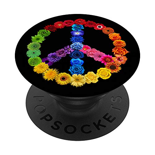 Peace Sign Rainbow Flowers - Retro Love 70s 60s Hippies PopSockets PopGrip: Swa…