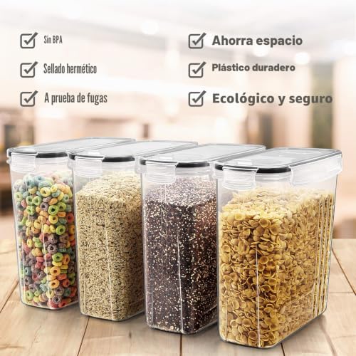 Wildone 8 x 2.5L Airtight Cereal Dry Food Containers for Sugar, Flour etc Black Leak Proof Lids