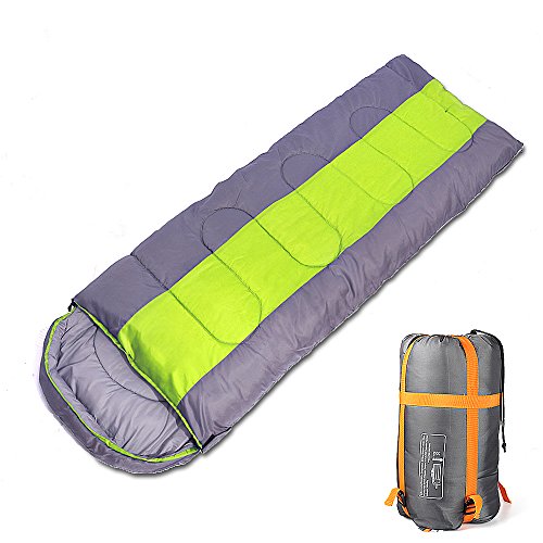 Sleeping bag, packable backpacking sleeping bags with ultralight lightweight, 2 bags spliced as a big double sleeping bag for outdoor travel, hiking, camping in all seasons (Green color left zipper)