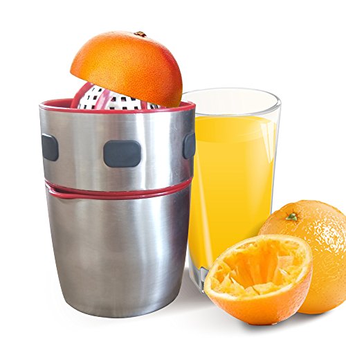 iZAN Portable Manual Citrus Press Juicer - Stainless Steel Hand Citrus Juice Squeezer Extractor with Strainer and Container for Orange Lemon Grapefruit Tangerines