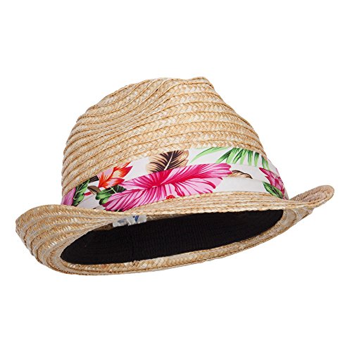 Wheat Braid Floral Band Straw Fedora - Natural OSFM