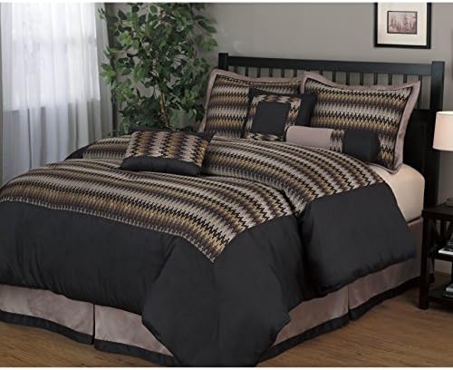 Nanshing PRESCOTT7-Q Prescott Collection Bedroom Comforter Complete 7 Piece Set Queen Black