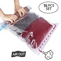 HOMEIDEAS 16 Pack Compression Bags for Travel Space Saver Bags No Vacuum, Roll Up Bags for Clothes - No Pump Needed (24x16 inch)