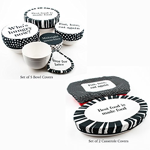G.U.S. Tasty Trimmings Fabric Bowl Covers - Polka Dot, Set of 5. Food Safe, Vegetable Dyes, Elastic Edging, Washable And Reusable