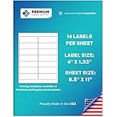 Premium Label Supply White Sticker Mailing Labels – 4" x 1.33" – Laser/Inkjet Compatible – (14 per Sheet), 25 Sheets – 350 Total Adhesive Labels