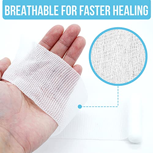 JJ CARE Premium Gauze Rolls (Pack of 30) Rolled Gauze with Free Medical Tape, 4” x 4.5 Yards