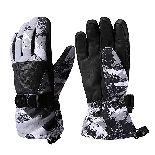 Ski Gloves, Winter Warmest Waterproof and Breathable Snow Gloves for Mens,Womens,ladies and Kids Skiing,Snowboarding (Gray, M)