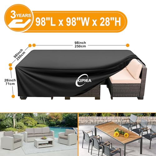 Kipiea Rectangular Patio Furniture Cover, Outdoor Table Chair Set Covers, Waterproof&Anti-UV General Seat Cover,98" L x 98" W x 28" H