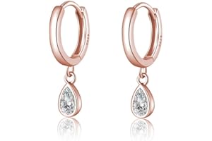 SLUYNZ 925 Sterling Silver Teardrop Small Hoop Earrings for Women Teens CZ Droplet Huggie Earrings with Diamond Dangle