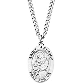Rosemarie Collections Religious Saint Medal Pendant On Claspless Stainless Steel Curb Chain Necklace With Biography And Picture Folder, 24"