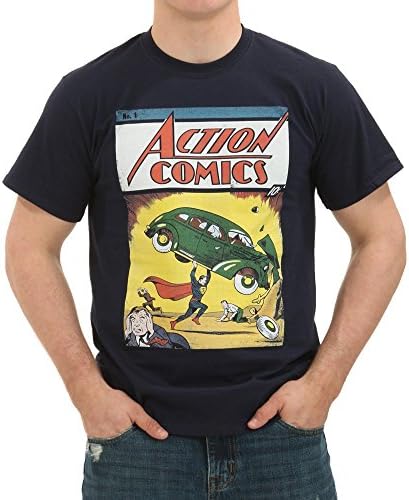 Men's Comic Book Shirt - Superman Tshirt - Great Comics &amp; Super Hero Shirt for Comicon! Vintage Style Comic Book T-shirt (Medium, Superman Comic Book Theme in Navy)