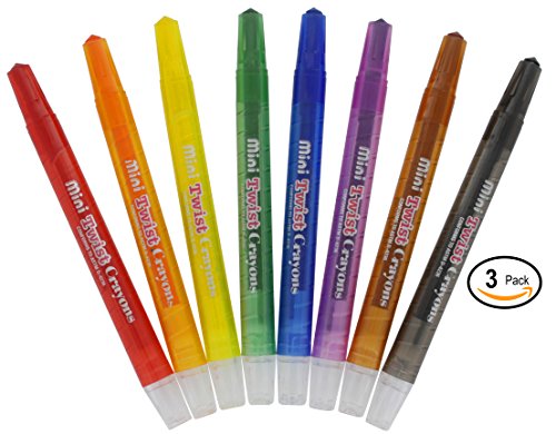 RAM-PRO 8 Mini Twistable Crayons Set - Kit Includes 3 Packs Of All 8 Colors: Red, Orange, Yellow, Green, Blue, Purple, Brown, & Black (3-Pack)