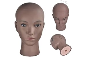 Afro Cosmetology Mannequin Head Bald Manikin head for Wigs Making Wig Display Hat Display Glasses Display with Free Clamp