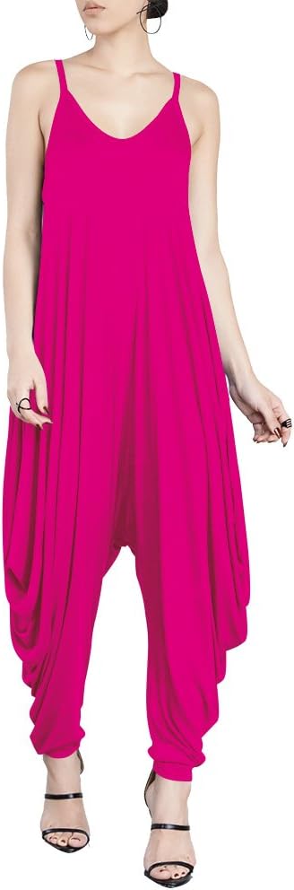 Women's Punk Spaghetti Strap Jumpsuit V Neckline Comfy Loose Harem One Piece Romper