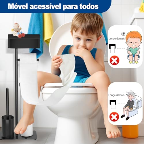 Porta Papel Higienico,Suporte Papel Higienico, Suporte para Papel Higiênico, Papeleira de Chão C/porta Objeto, Porta-papel Higiênico Multifuncional 4 Em 1, Conjunto de Armazenamento