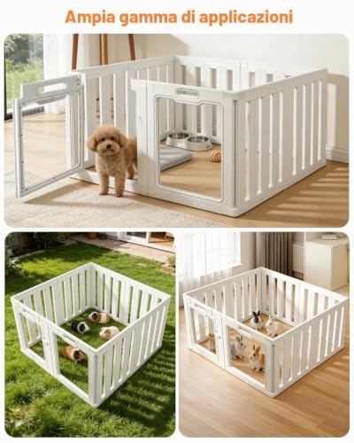 Indoor Dog Fence Acrylic 100×60cm, 8 Panels Folding Dog Fence, DIY for Small Medium Dogs, Cats and Rabbits, Plastic Fence for Indoor Use, White