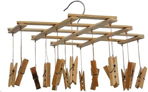 Ogquaton Bambú 16 Estante de Secado con Clip Plegable Lavandería Pinzas