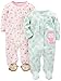 Simple Joys by Carter's Baby Girls' Cotton Snap Footed Sleep and Play, Pack of 2, Mint Green Owls/Pink Monkey, 0-3 Months
