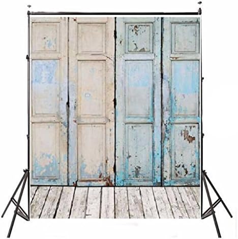 Careonline Photo Background Paper for Photography-Blue Wooden Doors & Wooden Floor Windows Vinyl Wedding Backdrop Background Screen for Personal Pictures 3x5ft/5x7ft Wall Paper