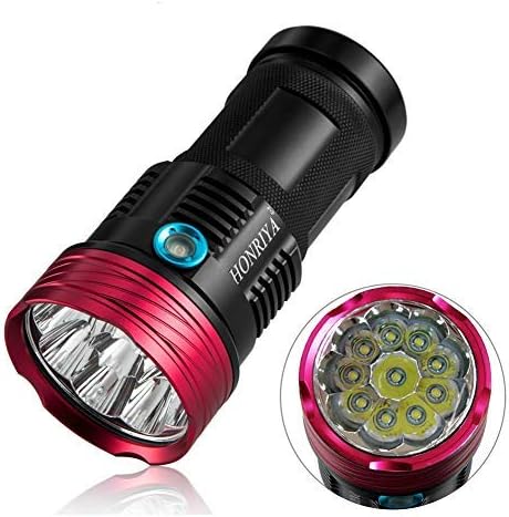 HONRIYA Super Bright Tactical Flashlight,1000~10000/12000 Lumens High Power Searchlight,10 or 12xCREE XML-T6 Portable Led Flashlight for Home and Outdoor (Black/Gold)