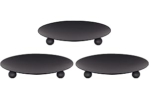 EITMOW Candle Holder Decorative Iron Plate,Candle Stand for LED & Wax Candles,Spa,Bathroom,Weddings,4.33x0.78inch,Set of 3 (Matte Black)