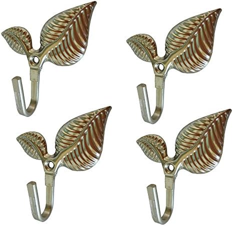 WISHAVE 4 Pcs Leaf Pattern Metal Shower Curtain Tieback Hooks Wall Decorative Hookbacks Clothes Coat Hat Home Storage Hangers Silver